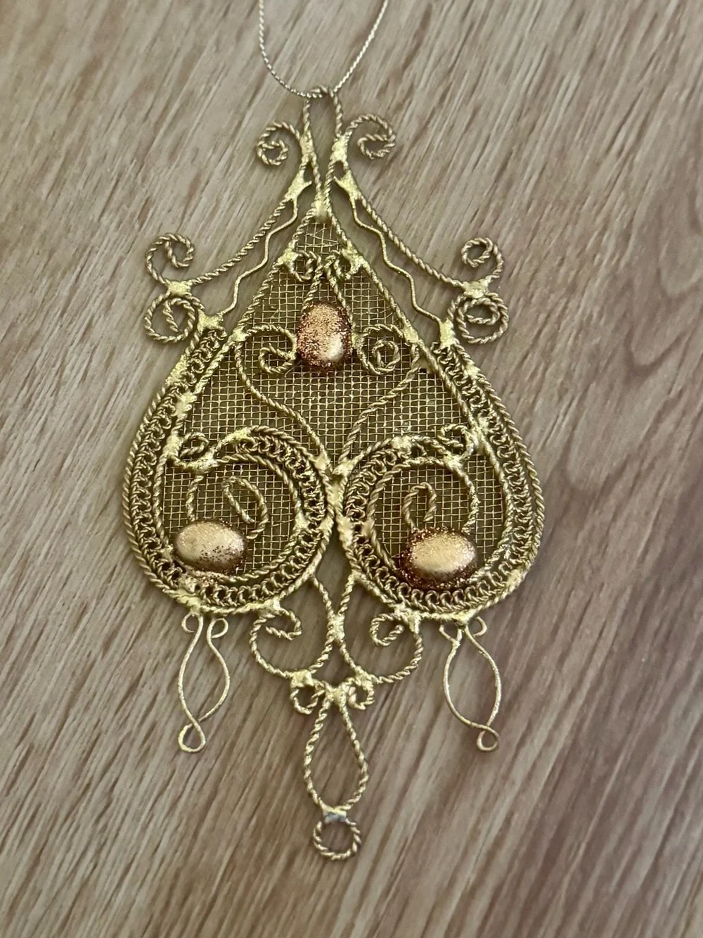 Vintage Style Gold Filigree Chandelier Christmas Ornament Scrollwork